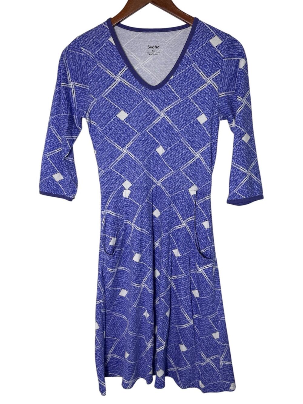 Svaha XS Purple Organic Cotton Twirl Skater Dress Grid Map STEM Engineering EUC